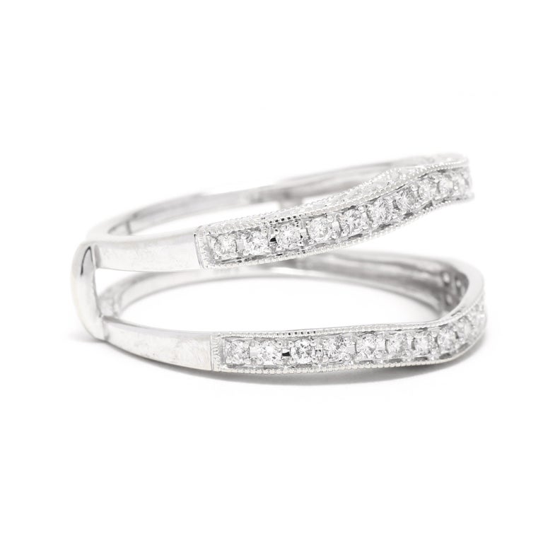 Milgrain Diamond Ring Jacket, 14K White Gold, Ring, Curved Diamond For