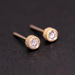 Milgrain Finish Brilliant Natural Diamond Bezel Stud Earrings 18K Yellow Gold