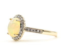 Milgrain Opal & Diamond Ring in 14k Yellow Gold