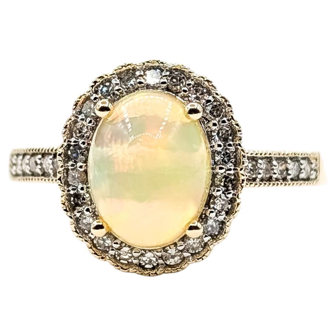 Milgrain Opal & Diamond Ring in 14k Yellow Gold