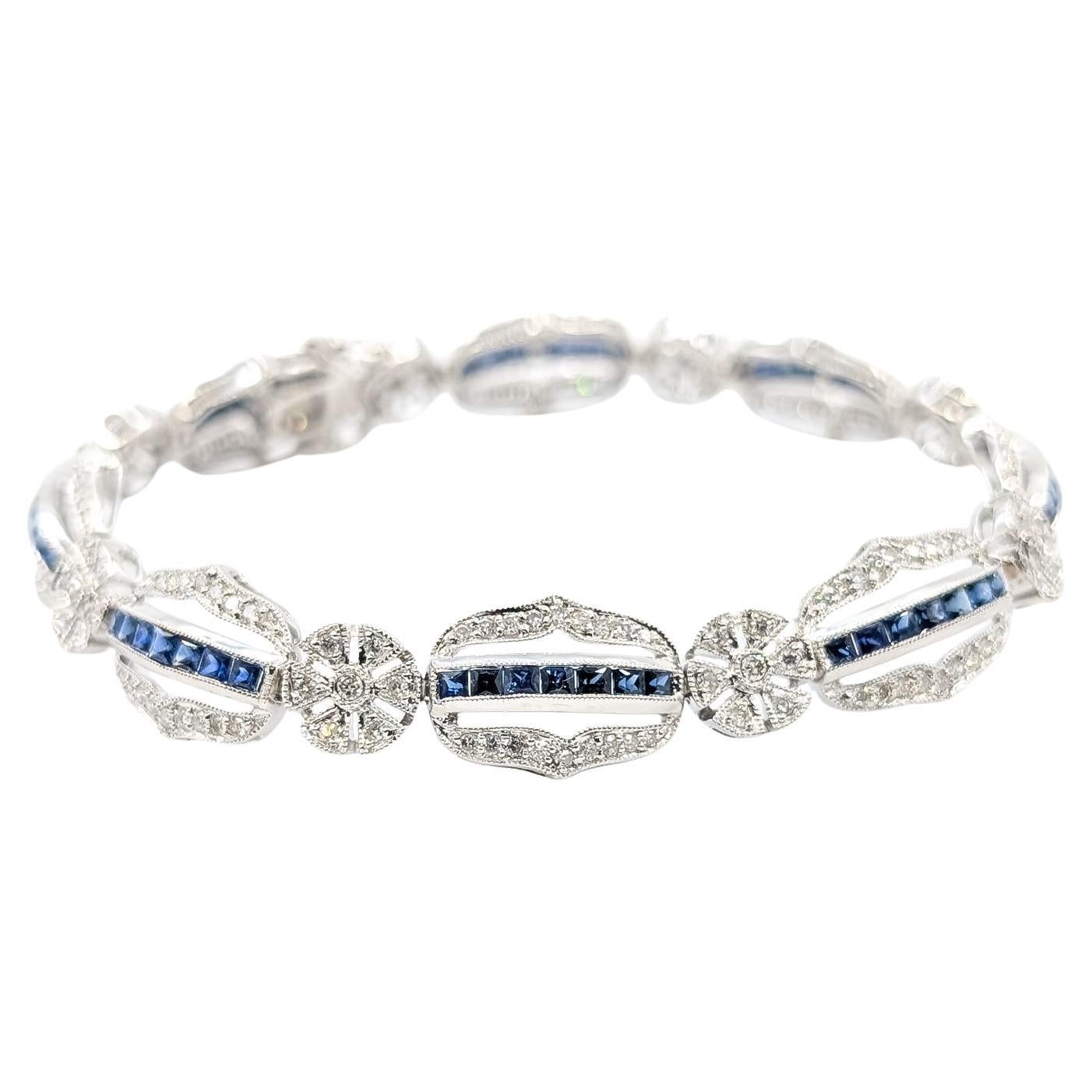 Bracciale con zaffiri e diamanti a grana fine in oro bianco 18 carati