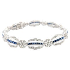 Pulsera Milgrain de Zafiro y Diamantes en Oro Blanco de 18k