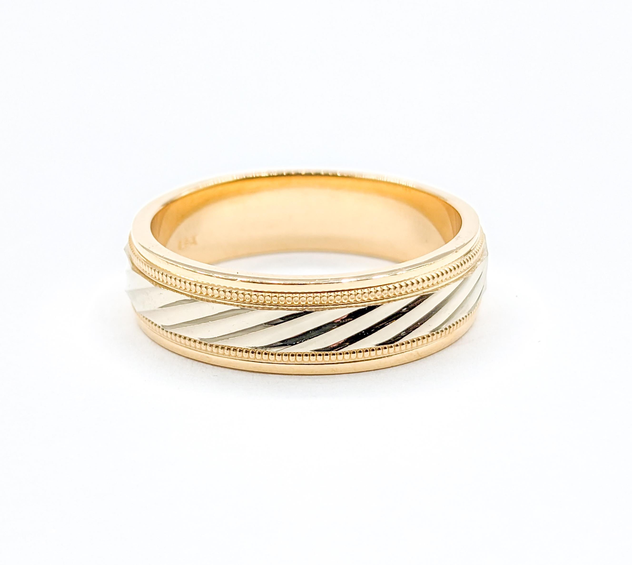 Bague pour homme à rayures et à grains en or jaune Excellent état - En vente à Bloomington, MN