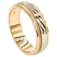 Milgrain Stripped Men's Ring Yellow Gold