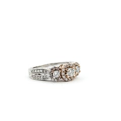 Milgrain Three-Stone Diamond Ring in 14k Two-Tone Gold