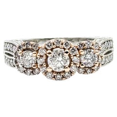 Milgrain Three-Stone Diamond Ring in 14k Two-Tone Gold