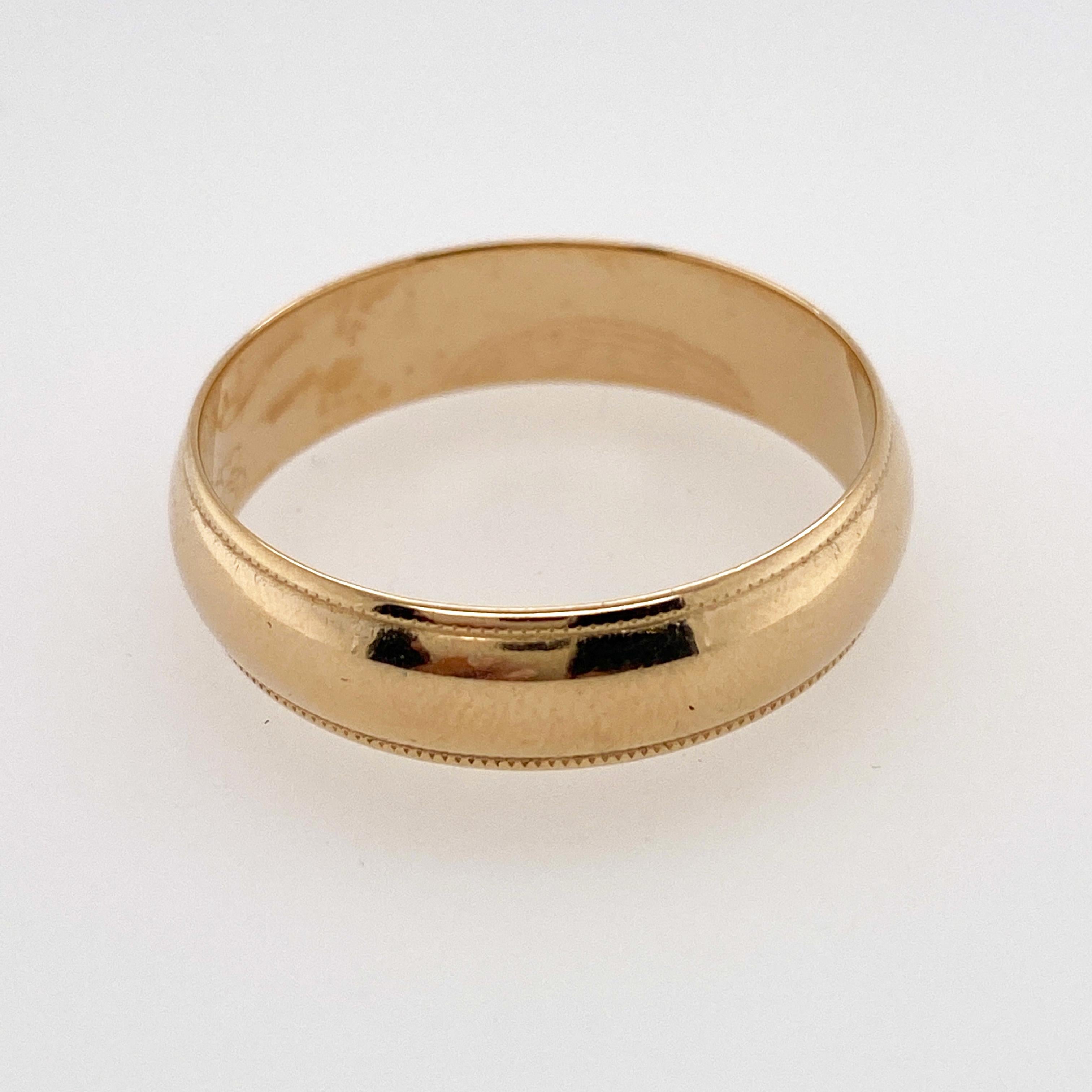 Milgrain-Hochzeitsring aus 14 Karat Gelbgold, niedriges Profil (Zeitgenössisch)
