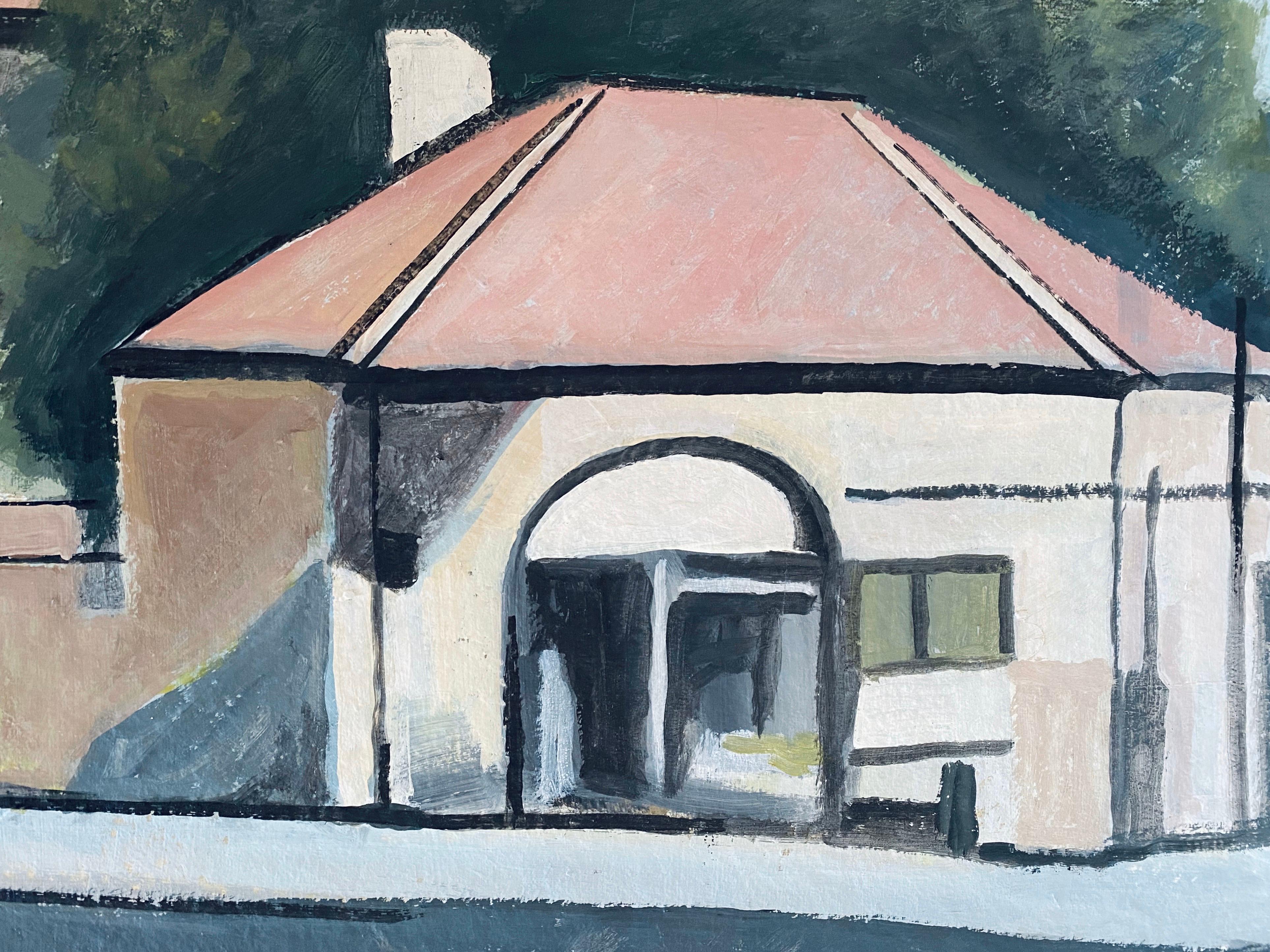 Peinture moderniste de Synagogue de Jérusalem d'une architecture israélienne  - Surréalisme Painting par Milia Laufer