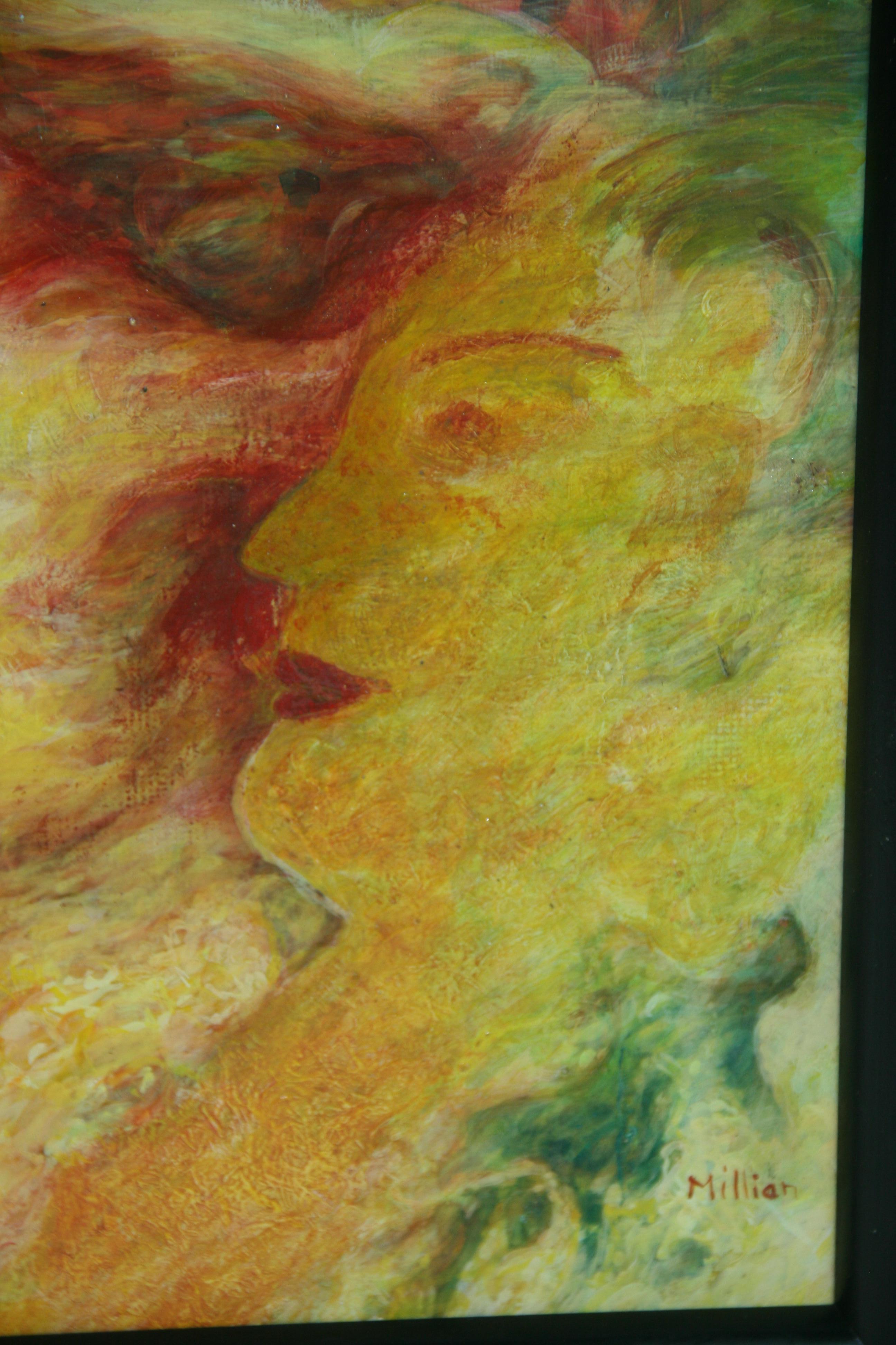 Rot und Gelb Abstraktes Expressionistisches Frauenportrait (Braun), Abstract Painting, von Milian