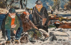 Milio Burquin - Óleo del siglo XX enmarcado, Les Pêcheurs