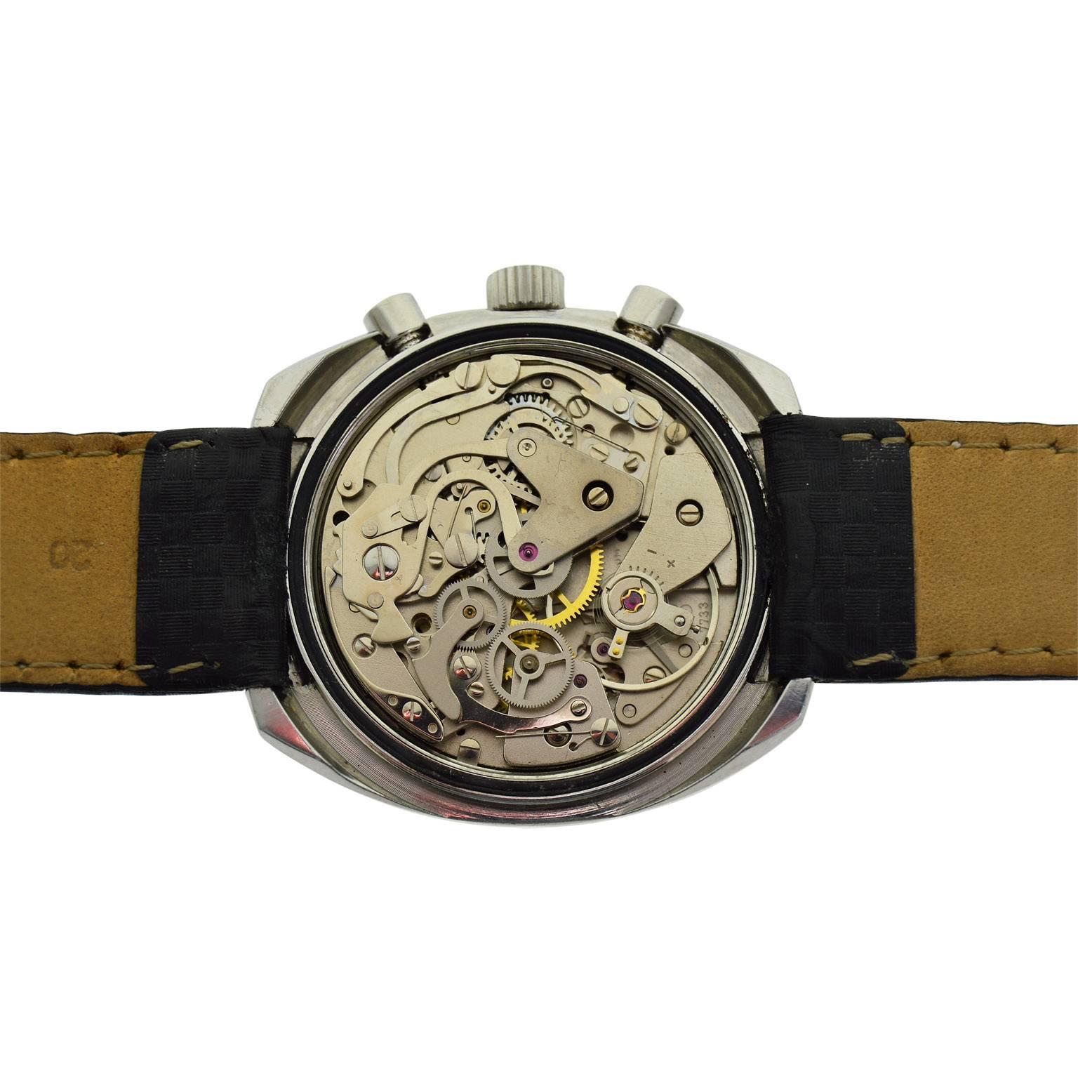 Militaria Edelstahl Stock Sport Chronograph Hand-Armbanduhr, 1970er Jahre im Angebot 5