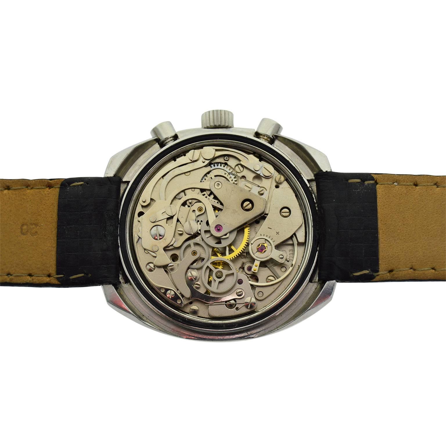 Militaria Stainless Steel Stock Sport Chronograph Manual Wrist Watch, 1970s 2