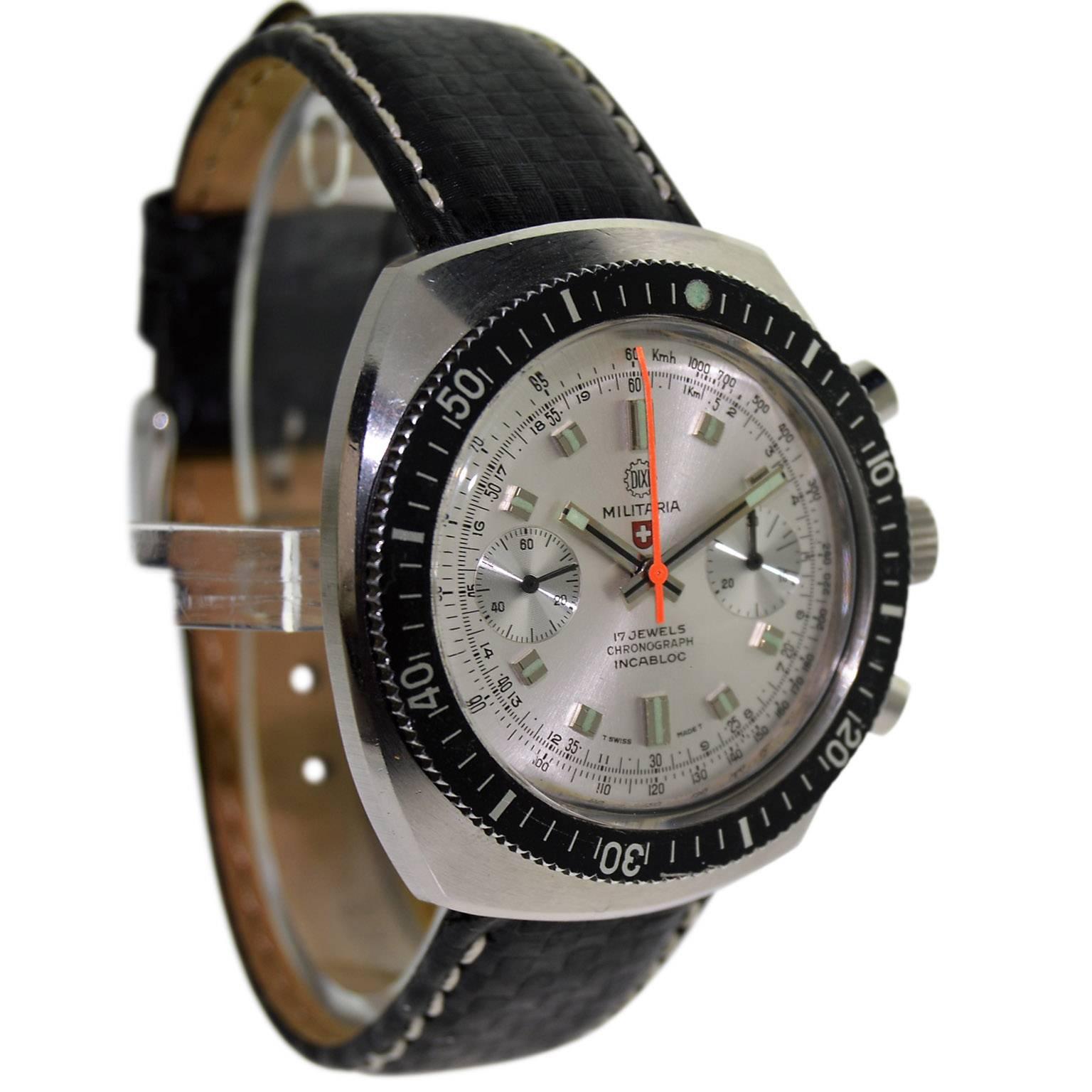Militaria Edelstahl Stock Sport Chronograph Hand-Armbanduhr, 1970er Jahre im Zustand „Neu“ im Angebot in Long Beach, CA