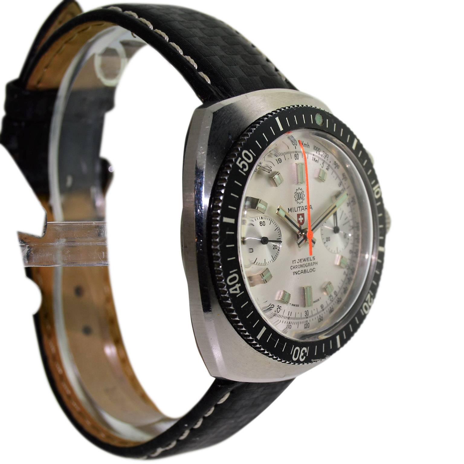 Militaria Edelstahl Stock Sport Chronograph Hand-Armbanduhr, 1970er Jahre für Damen oder Herren im Angebot