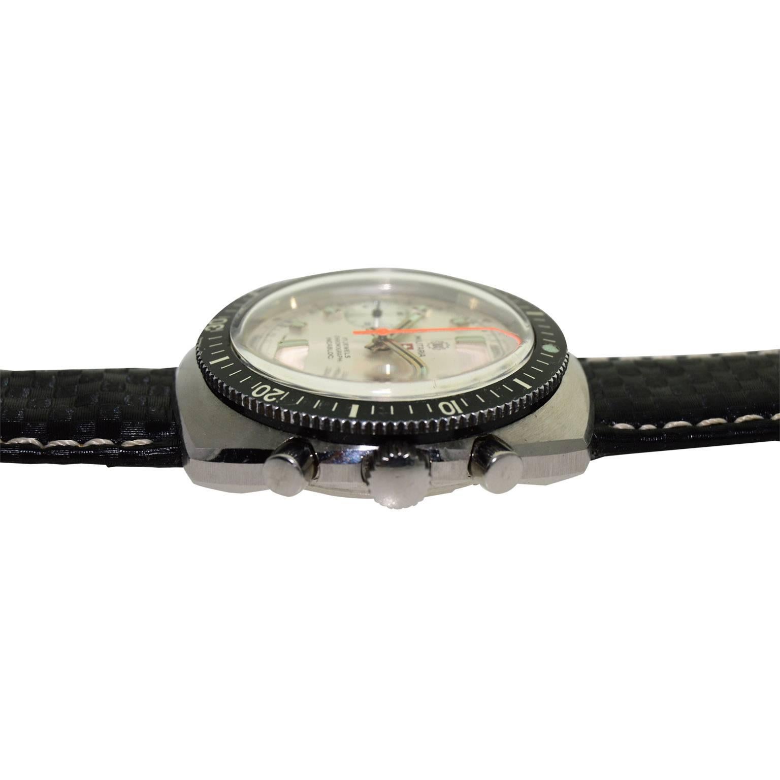 Militaria Edelstahl Stock Sport Chronograph Hand-Armbanduhr, 1970er Jahre im Angebot 3