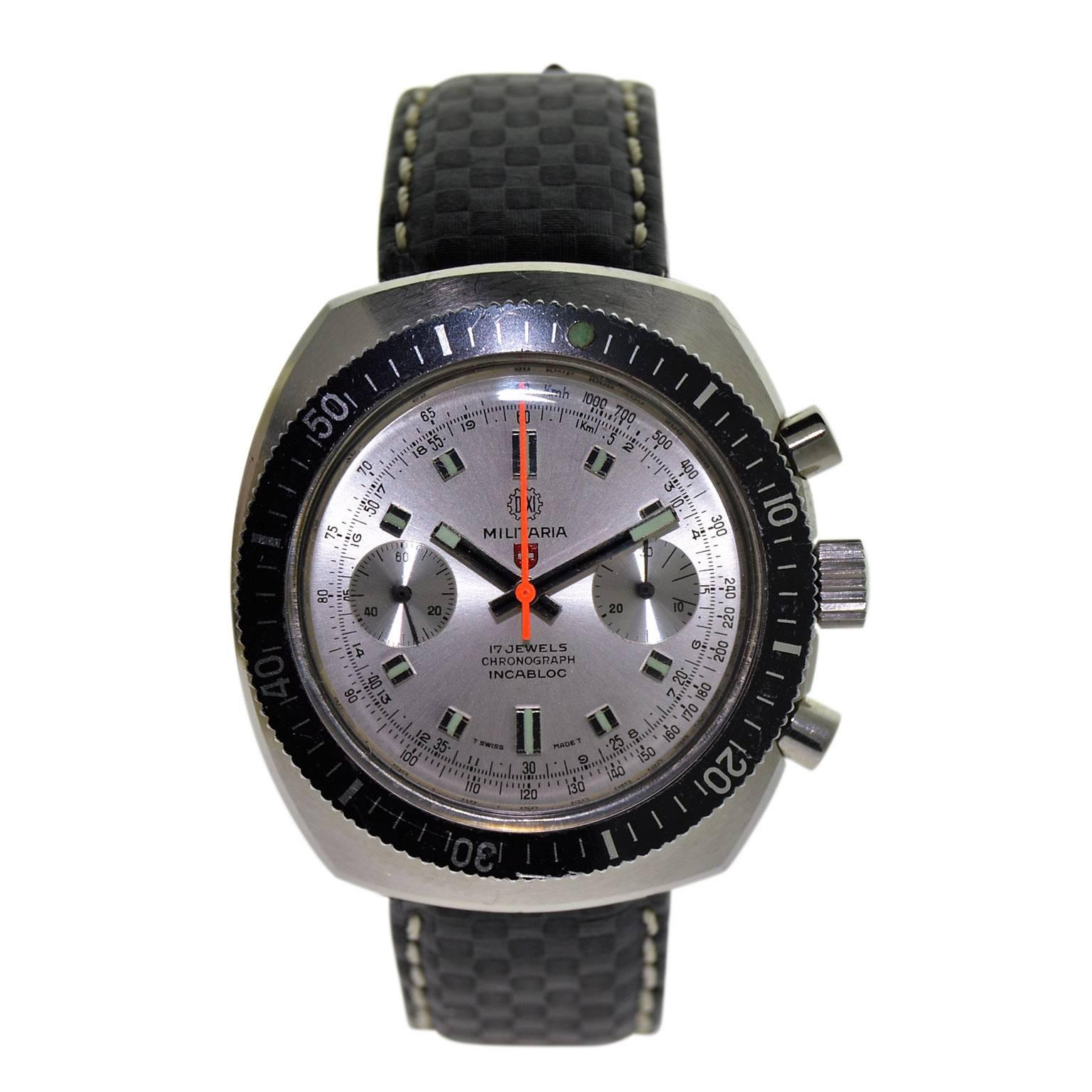 Militaria Stainless Steel Stock Sport Chronograph Manual Wrist Watch, 1970s For Sale