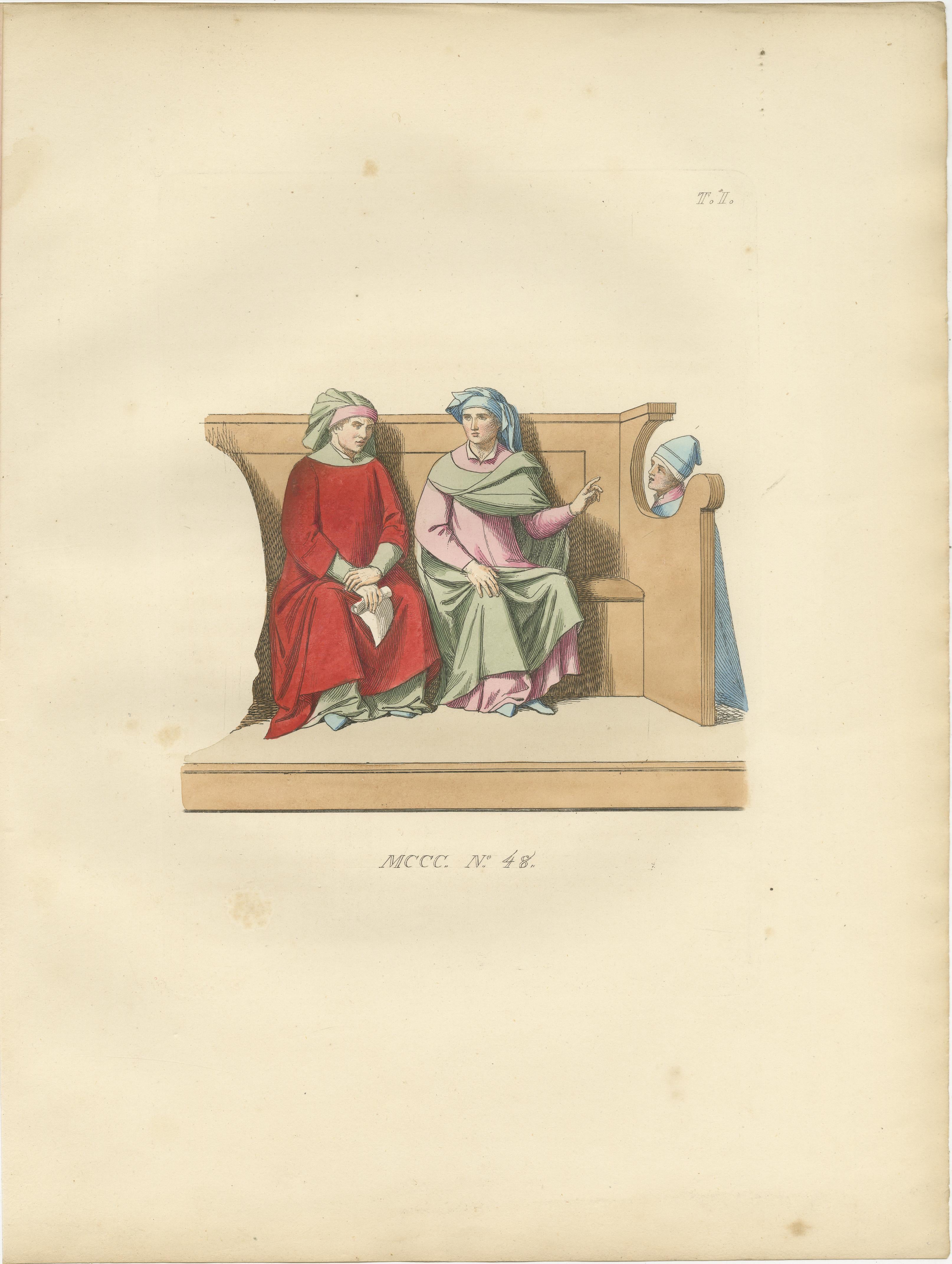 Engraved Military and Judicial Costumes from Medieval Italian Society - Published in 1845 For Sale