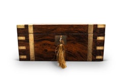 Military Campaign Brass Bound Victorian Burr Walnut Veneered Writing Slope & Key