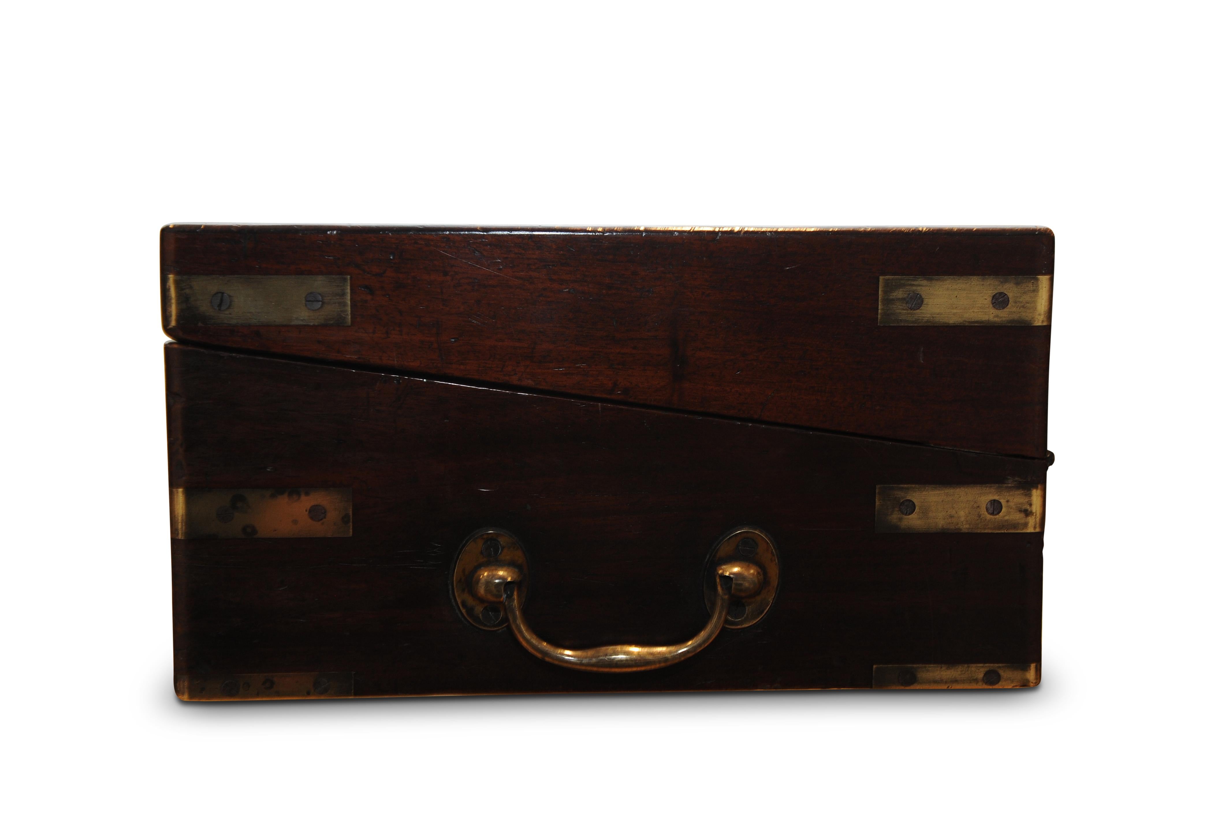 Military Campaign Brass Bound Victorian Walnut Veneered Gun, Desk Storage Case For Sale 4