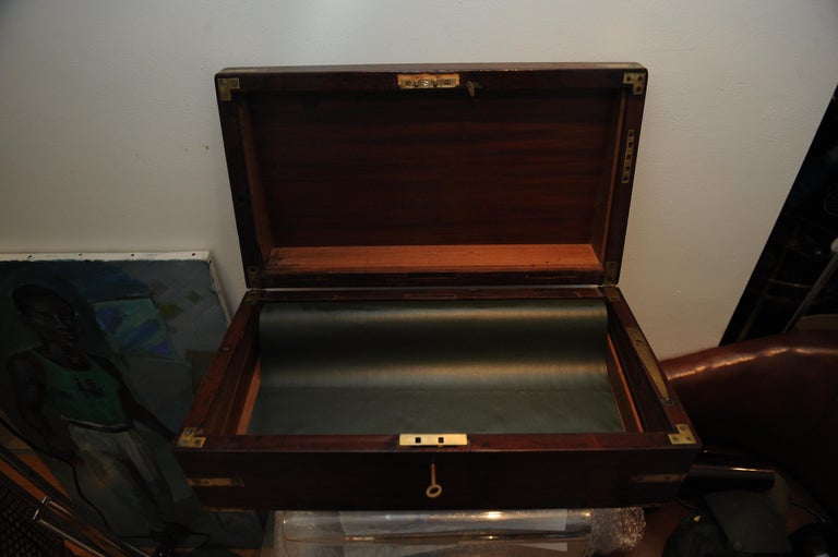 Military Campaign Brass Bound Victorian Walnut Veneered Gun, Desk
