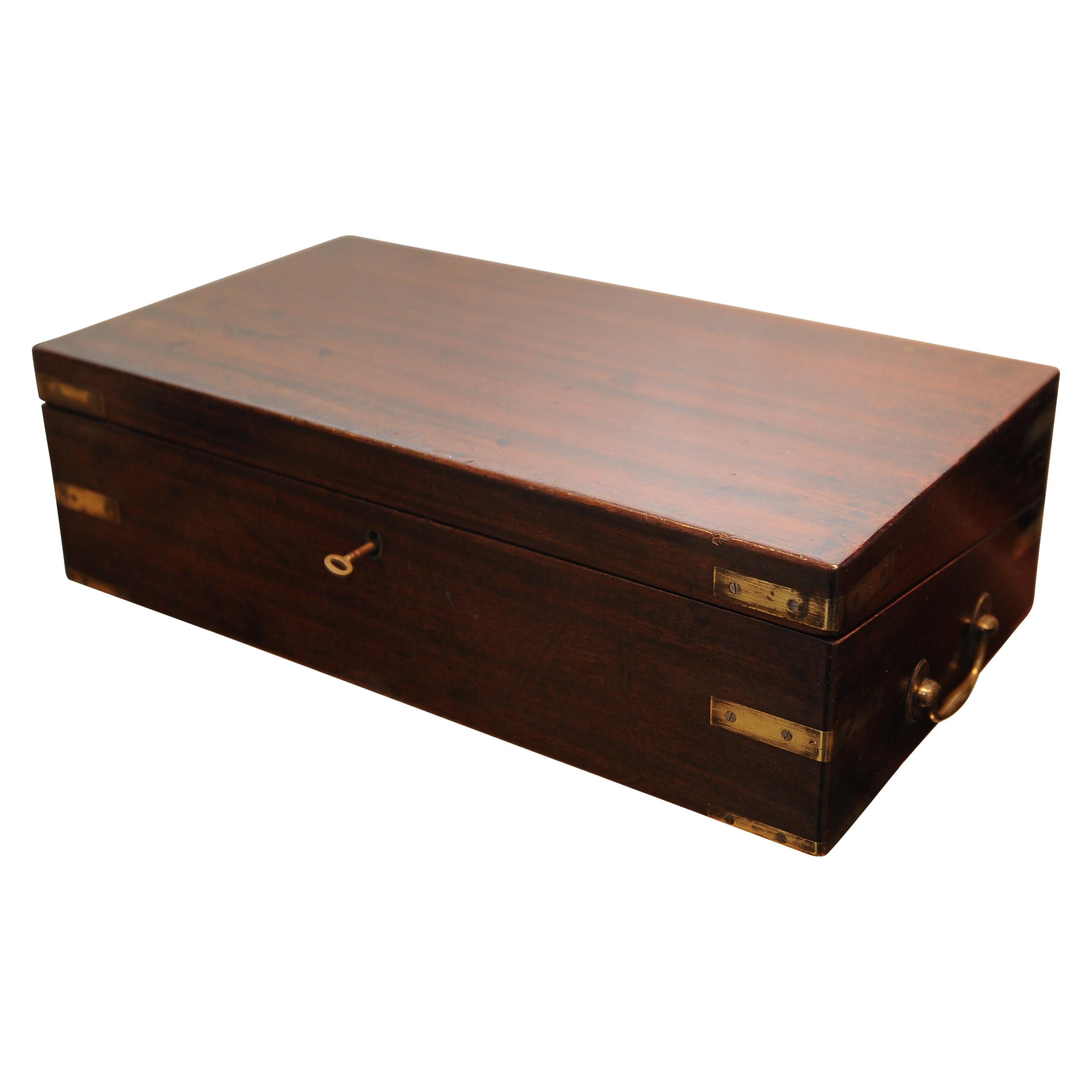 Military Campaign Brass Bound Victorian Walnut Veneered Gun, Desk Storage Case For Sale at