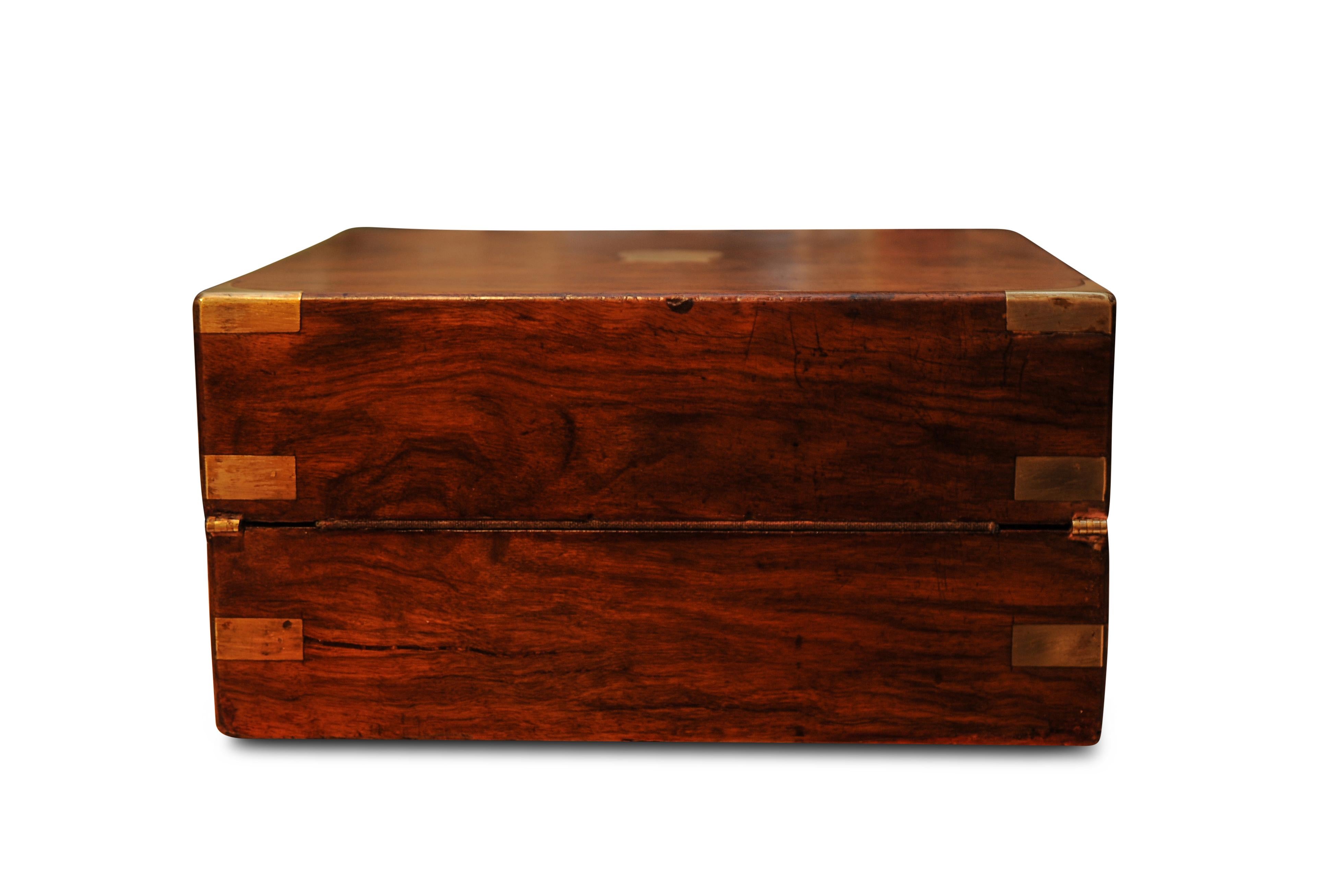 Mid-19th Century Military Campaign Brass Bound Victorian Walnut Veneered Writing Slope with Key For Sale
