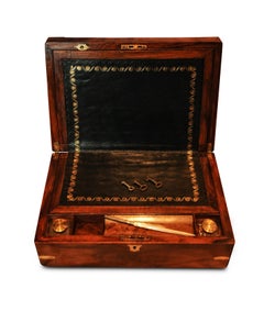 Military Campaign Brass Bound Victorian Walnut Veneered Writing Slope with Keys