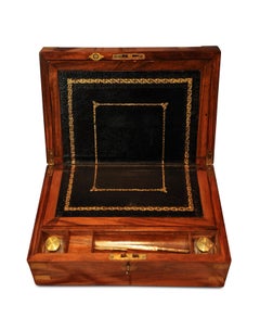 Military Campaign Brass Bound Victorian Walnut Veneered Writing Slope with Keys