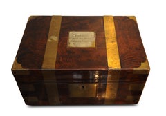 Military Campaign Brass Bound Victorian Walnut Veneered Writing Slope with Keys