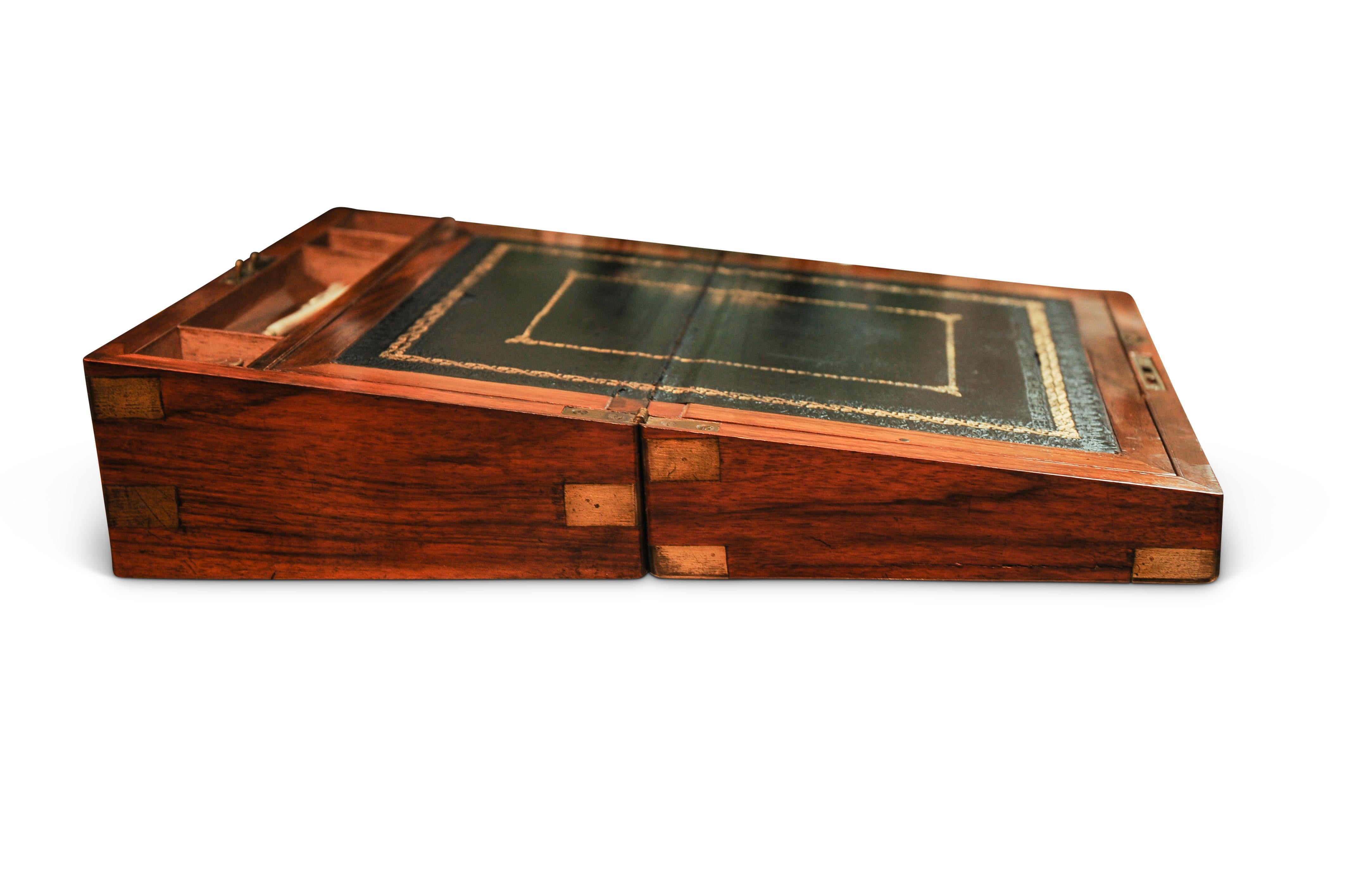 British Colonial Military Campaign Brass Bound Victorian Walnut Veneered Writing Slope with Keys