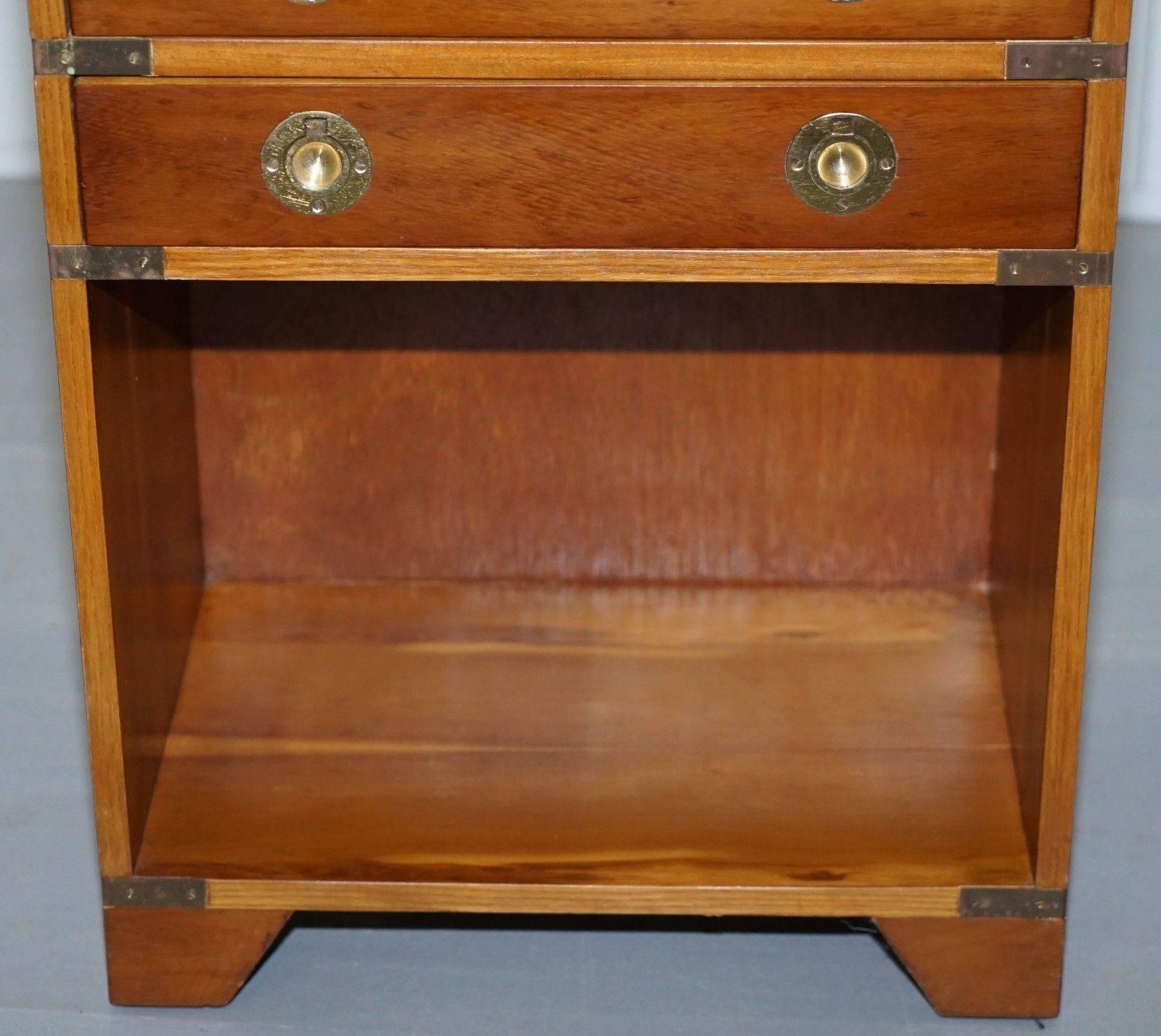 Hand-Crafted Military Campaign Brass Handled Side Table Chest of Drawers Leather Butlers Tray