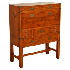 Military Campaign Chest Bereau Desk with Chest of Drawers Burr Yew Wood