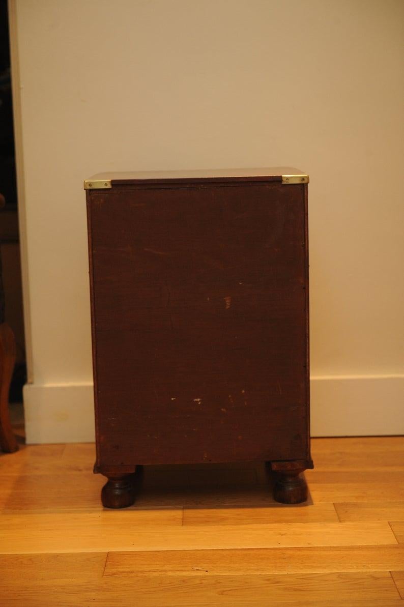 Military Campaign Chest Brass Bound Mahogany Three-Drawer Pedestal, Side Table 1
