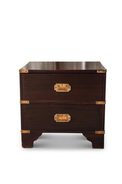Military Campaign Chest Brass Bound Mahogany Two-Drawer Pedestal Table