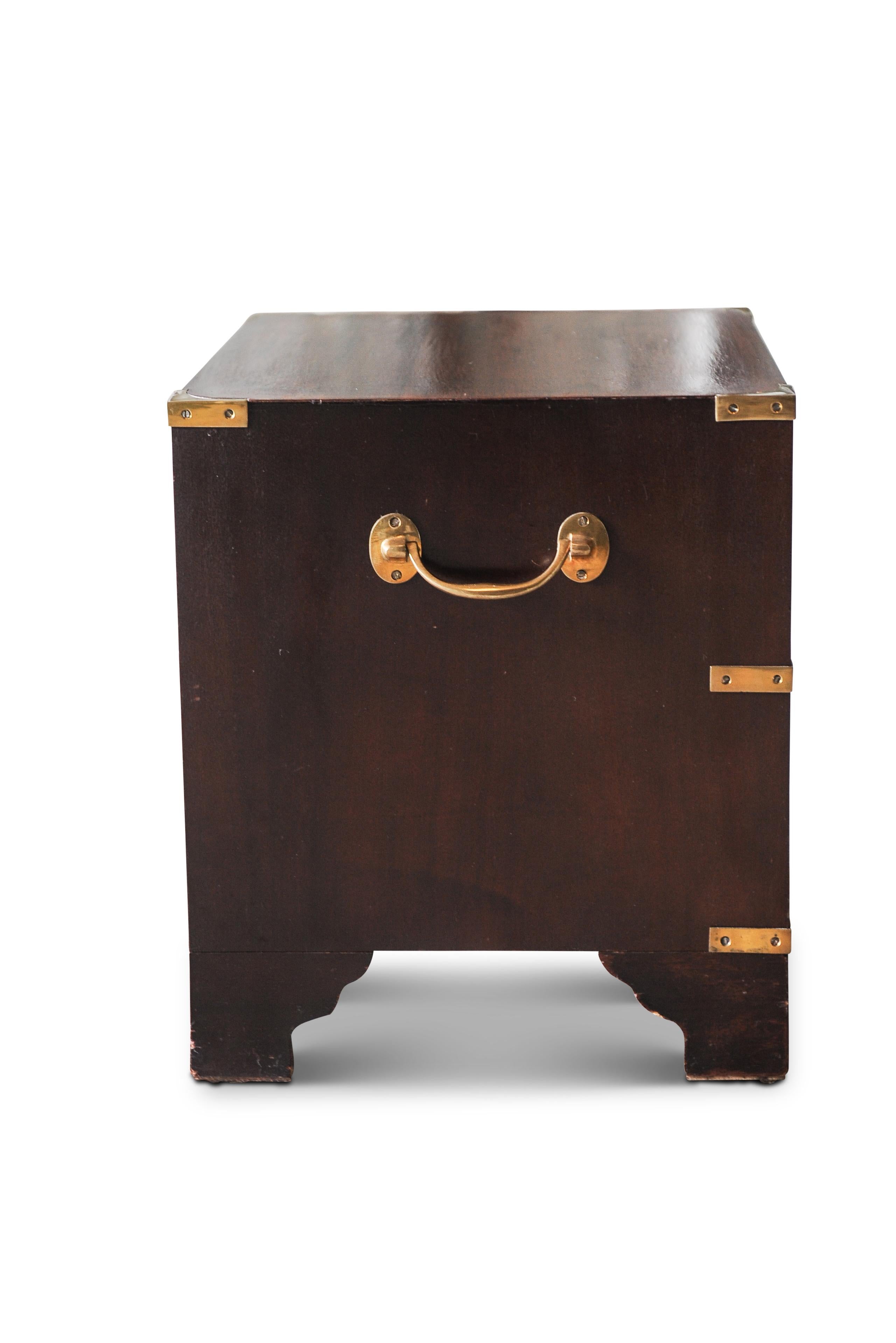 British Military Campaign Chest Brass Bound Mahogany Two-Drawer Pedestal Table