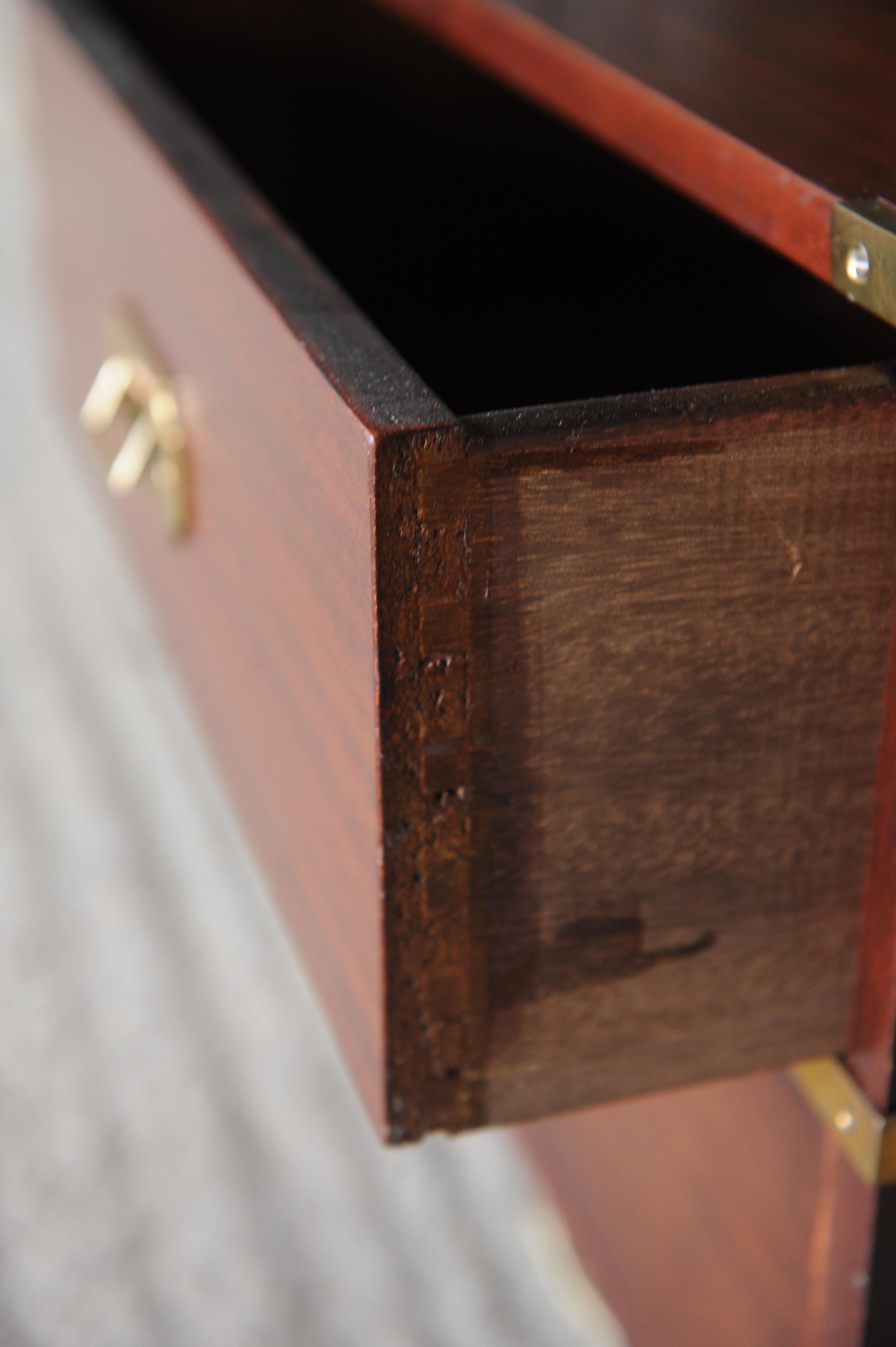 Military Campaign Chest Brass Bound Mahogany Two-Drawer Pedestal Table 1