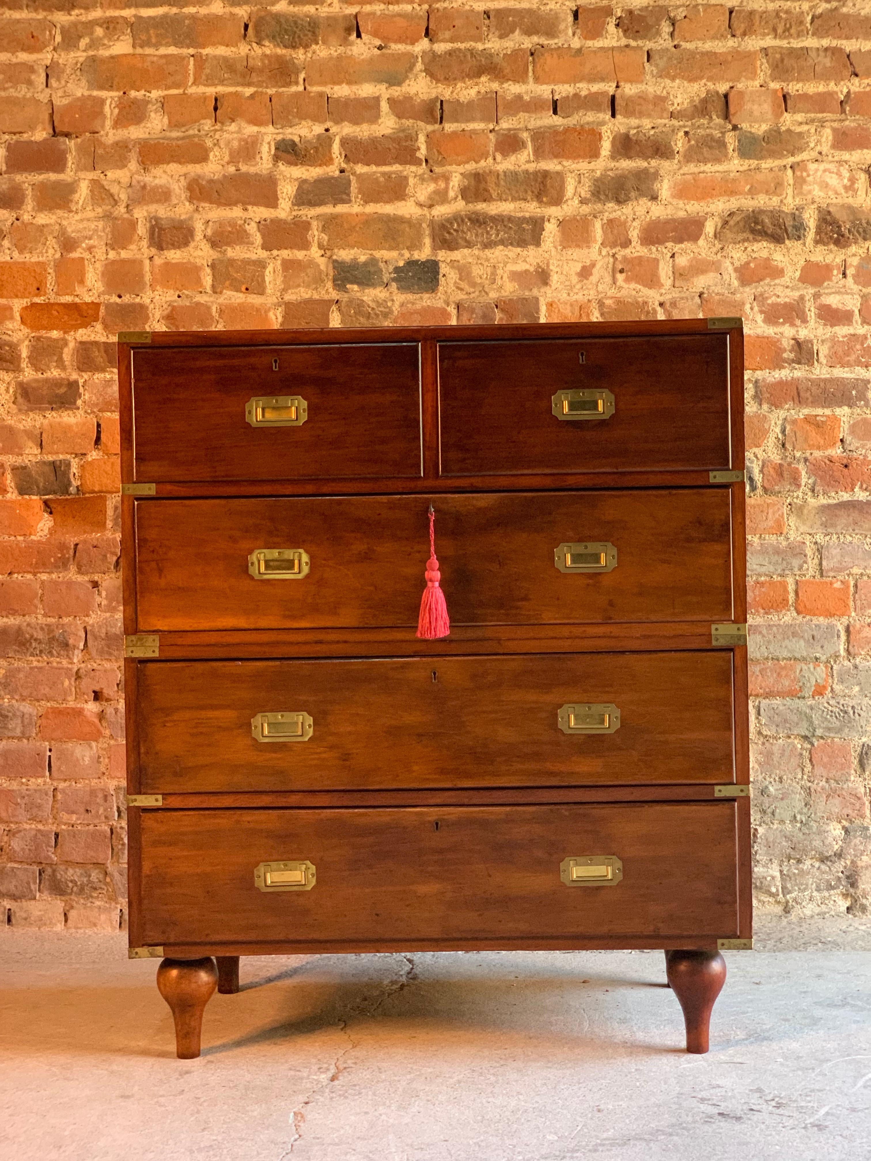 Military Campaign Chest of Drawers Mahogany Anglo Inidian Victorian, circa 1850 4