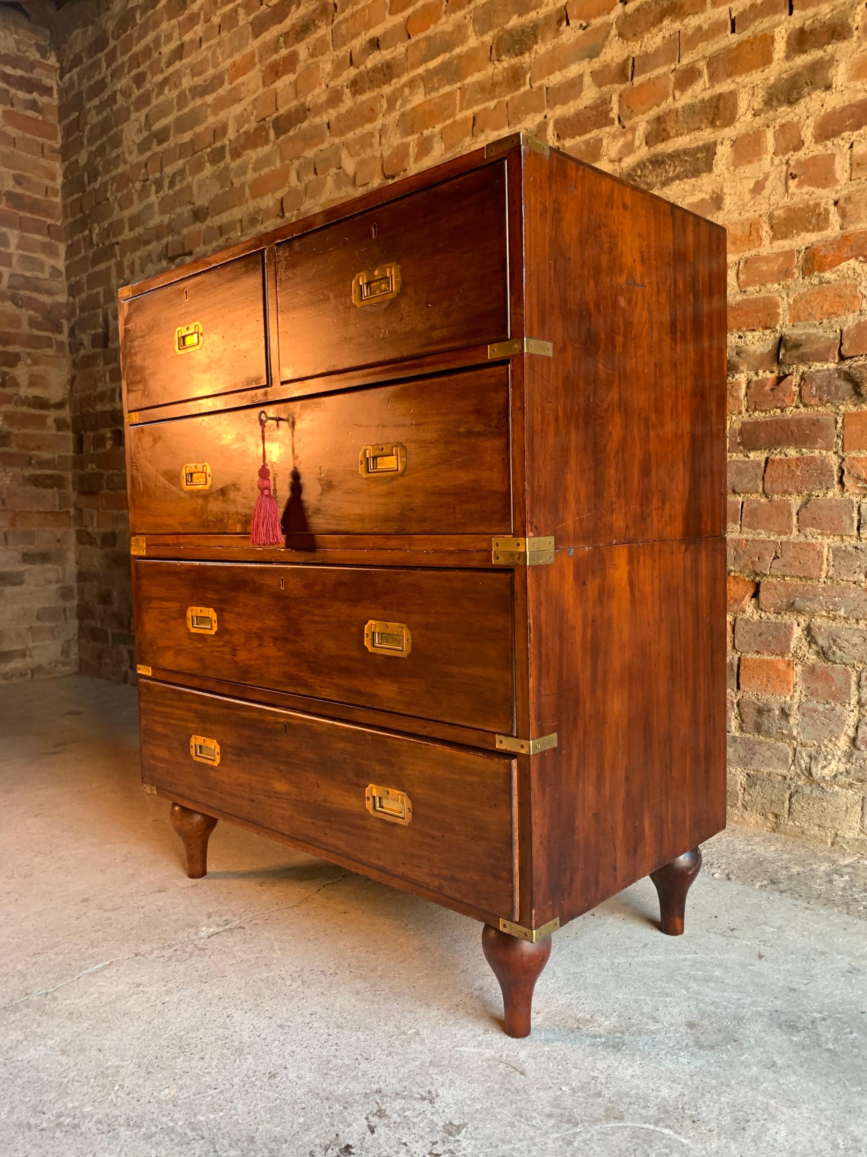 Military Campaign Chest of Drawers Mahogany Anglo Inidian Victorian, circa 1850 5