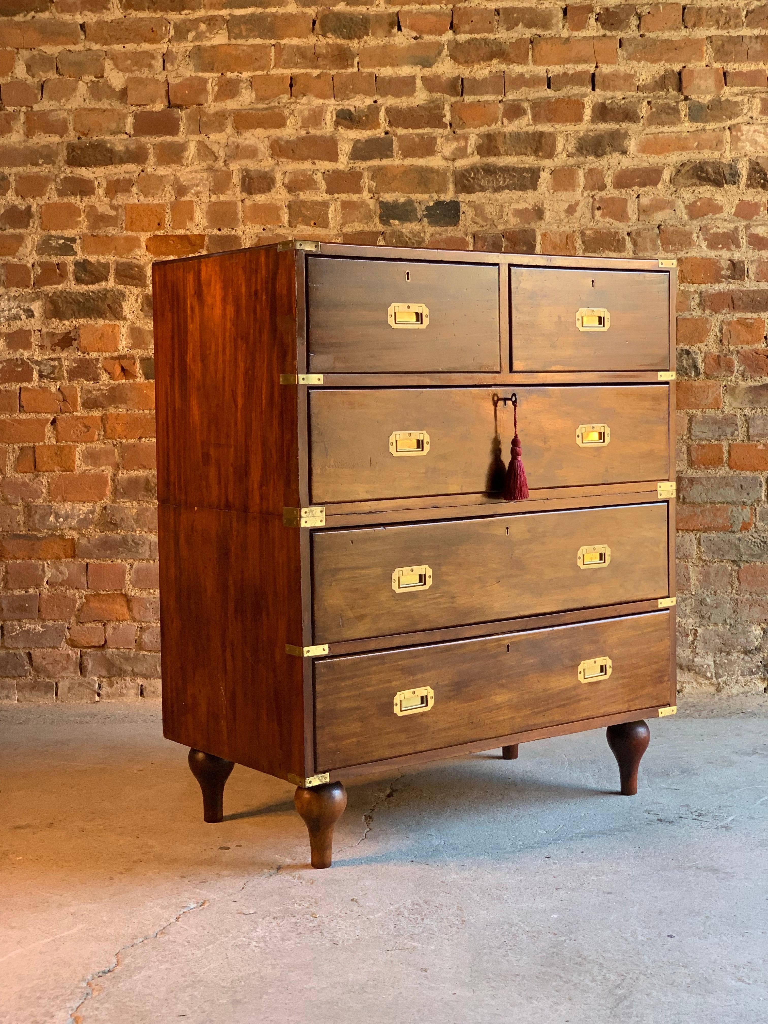 Anglo-Indian Military Campaign Chest of Drawers Mahogany Anglo Inidian Victorian, circa 1850