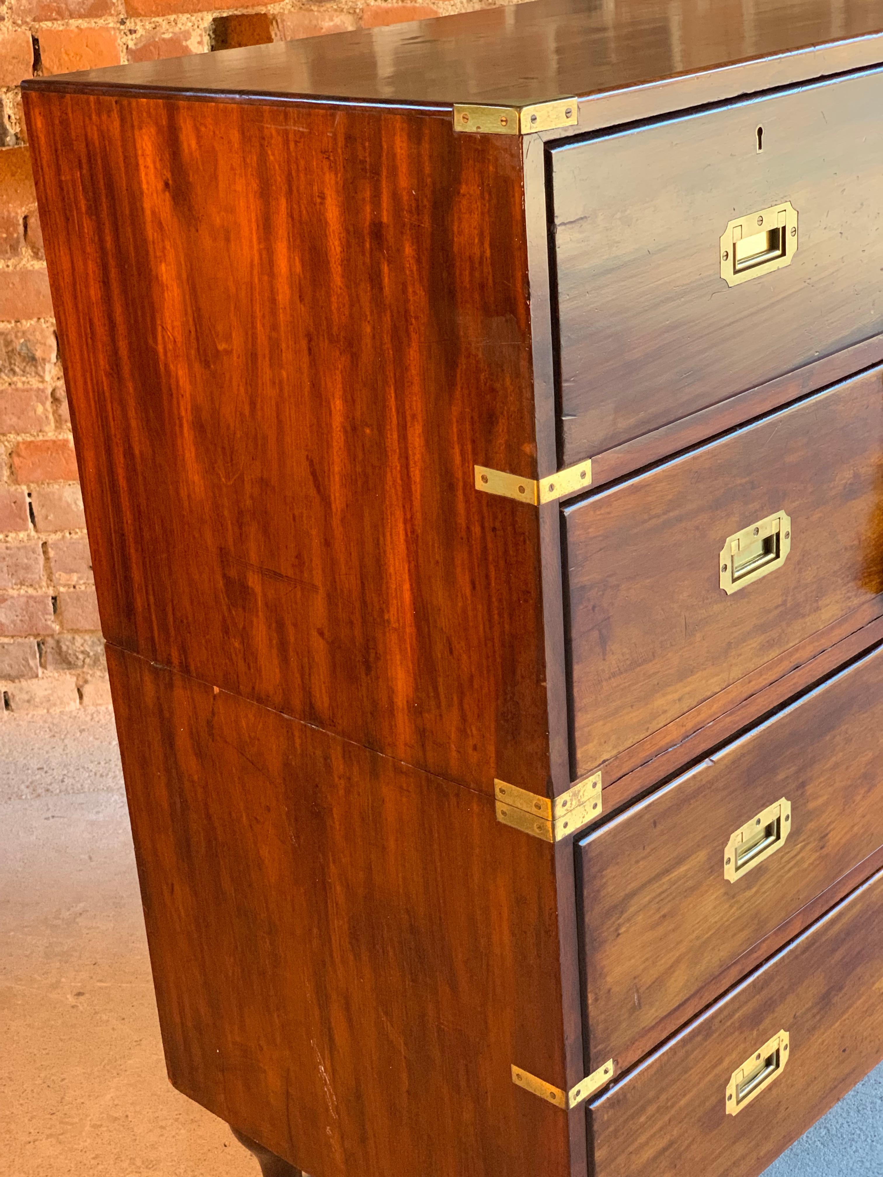 Military Campaign Chest of Drawers Mahogany Anglo Inidian Victorian, circa 1850 3