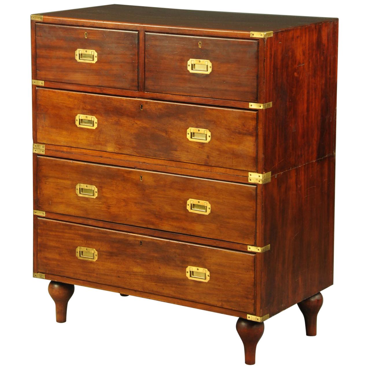 Military Campaign Chest of Drawers Mahogany Anglo Inidian Victorian, circa 1850
