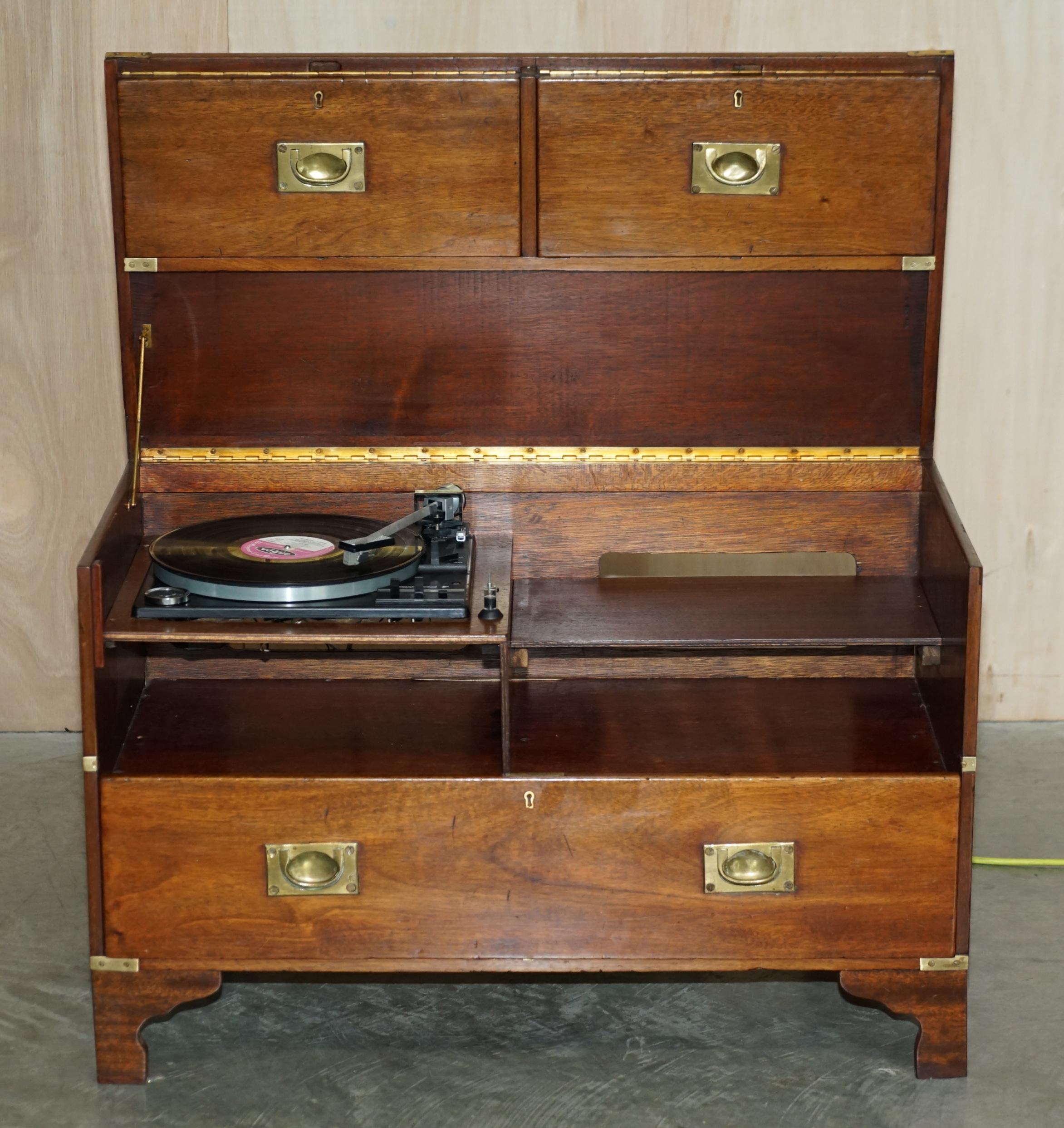 Military Campaign Small Chest of Drawers with Hidden Radio Tape Record Player For Sale 10