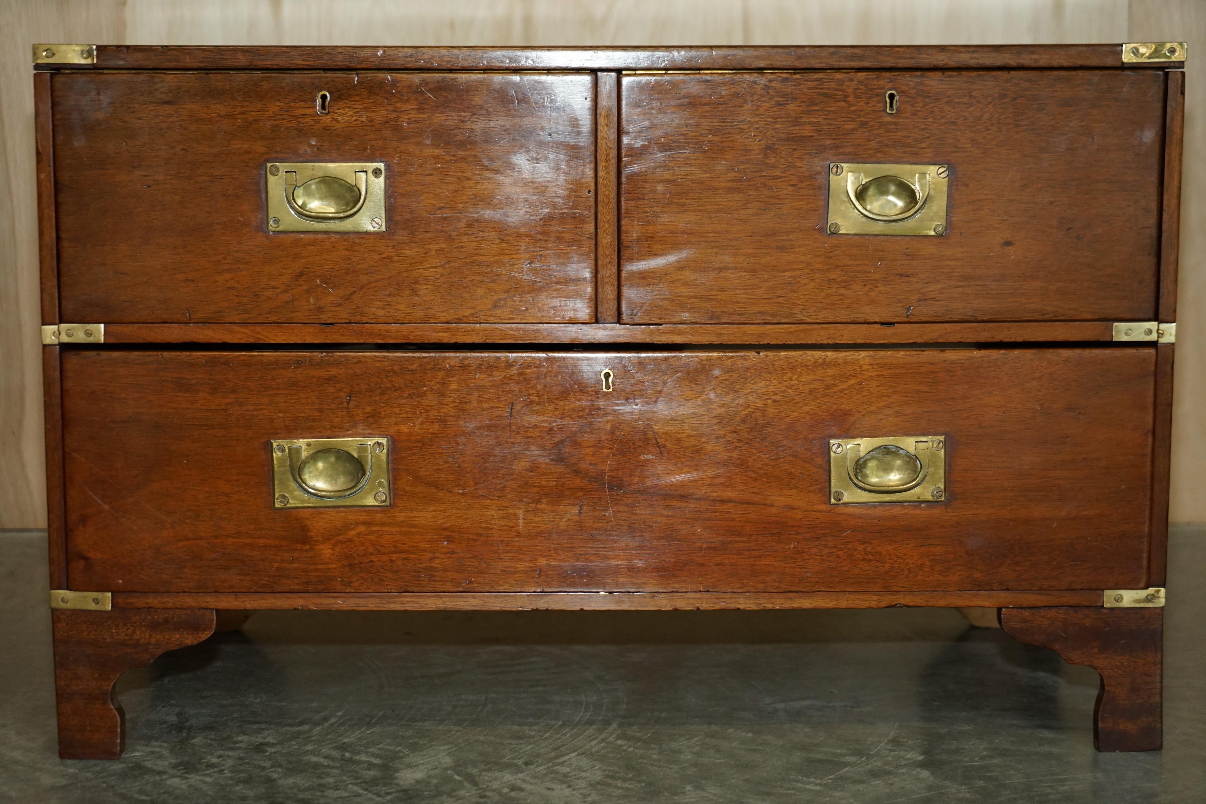 English Military Campaign Small Chest of Drawers with Hidden Radio Tape Record Player For Sale