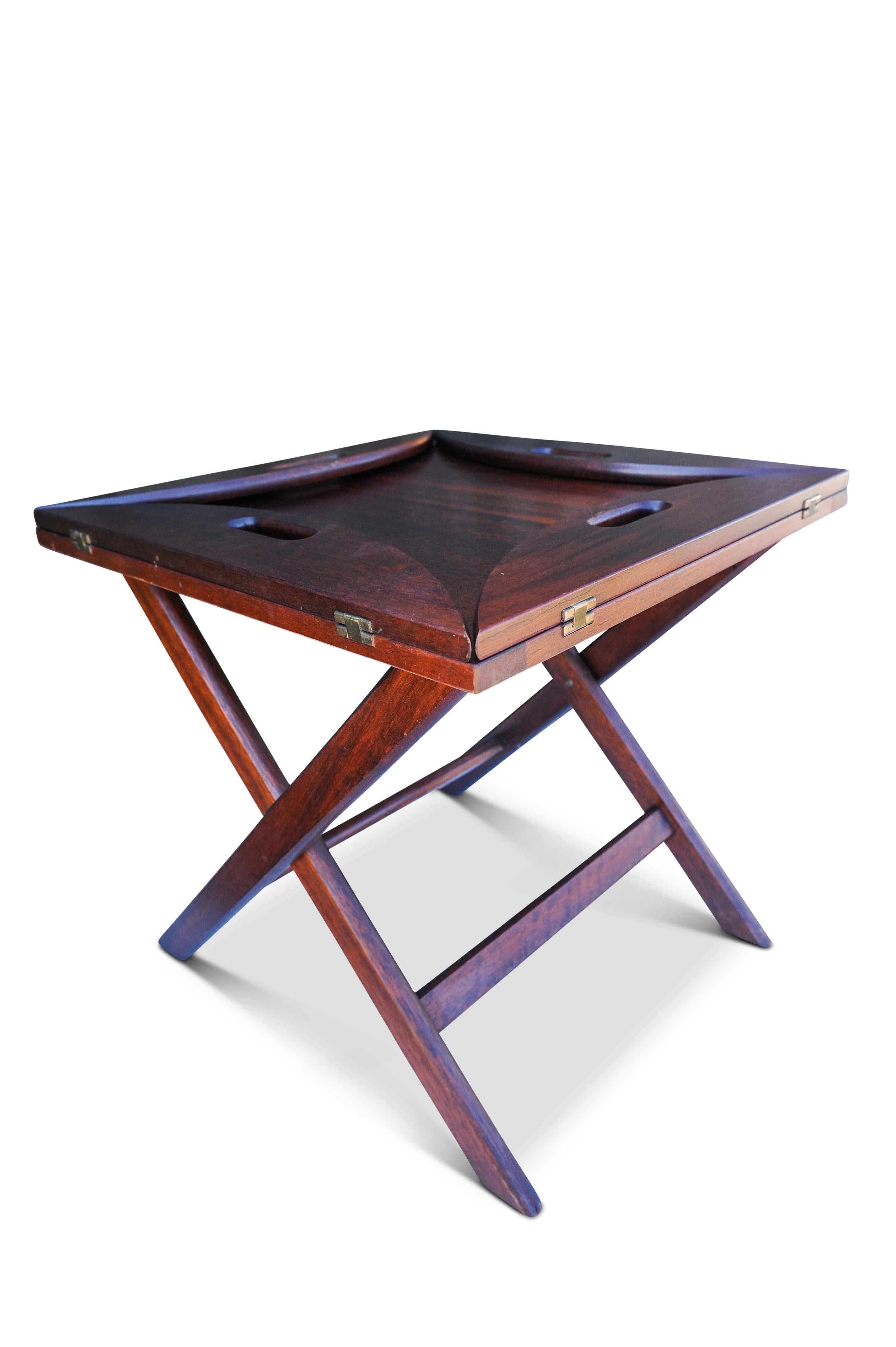 20th Century Military Campaign Square Mahogany & Brass Butlers Tray on Folding Stand For Sale
