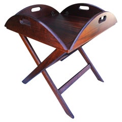 Military Campaign Square Mahogany & Brass Butlers Tray on Folding Stand