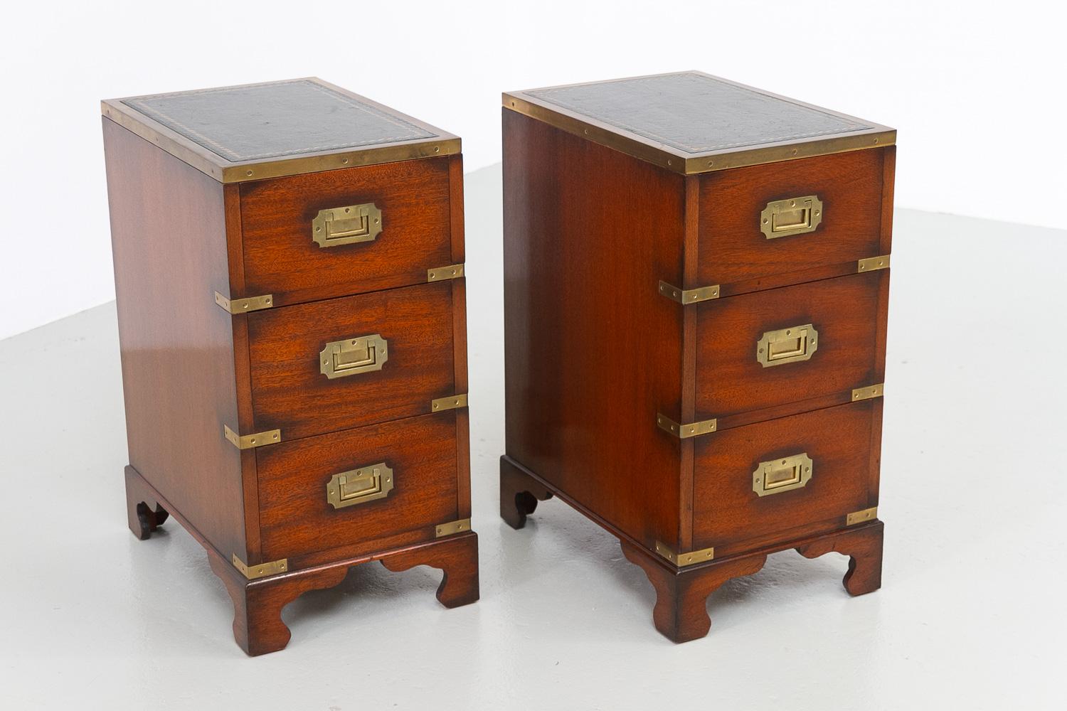 British Military Campaign Style Bedside Chests, 1950s. Set of 2. For Sale