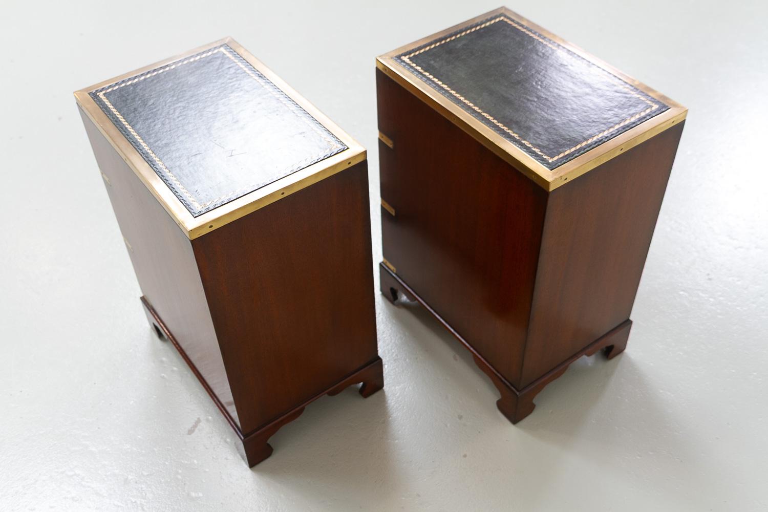 Mid-20th Century Military Campaign Style Bedside Chests, 1950s. Set of 2. For Sale