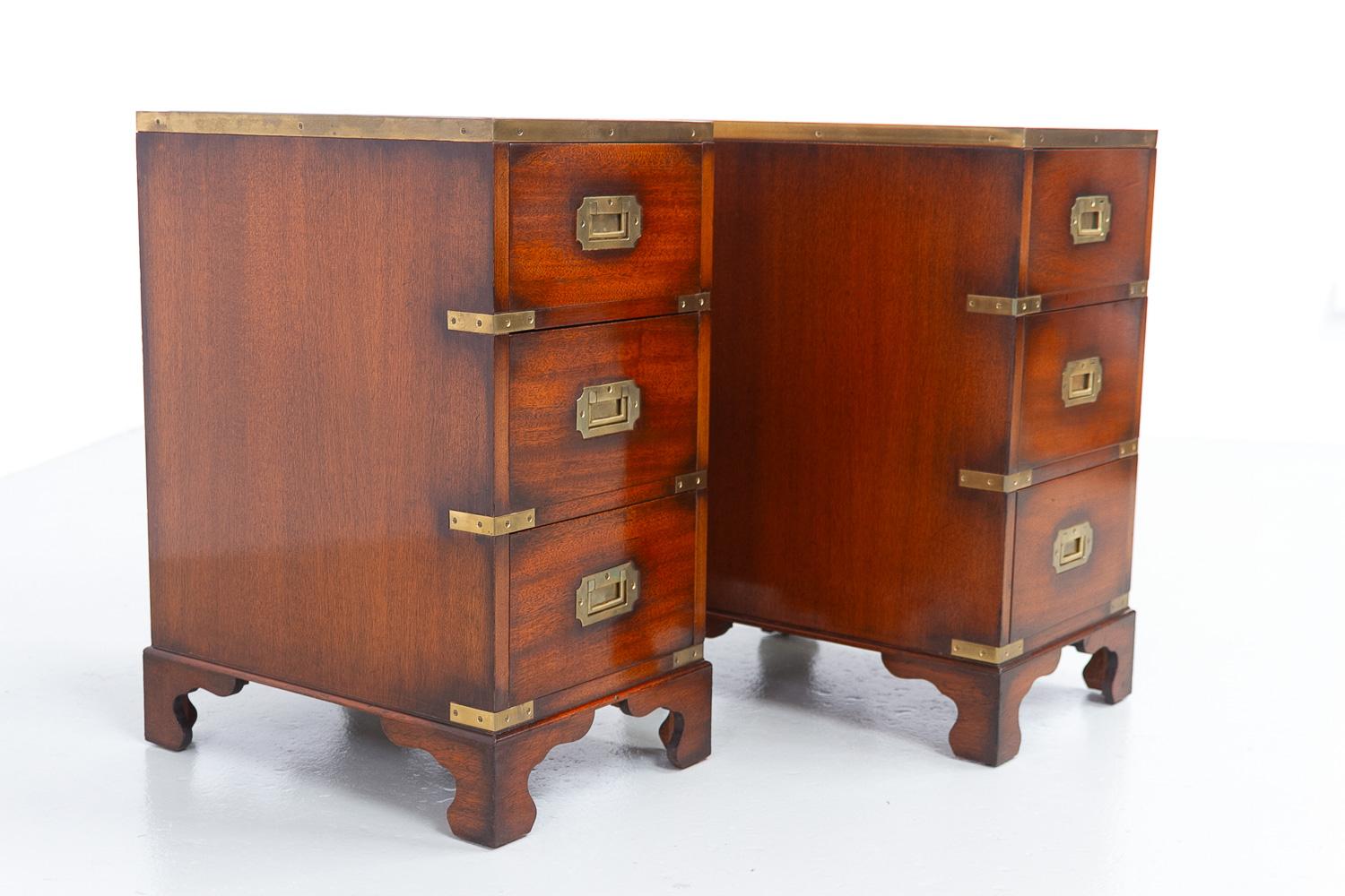 Mahogany Military Campaign Style Bedside Chests, 1950s. Set of 2. For Sale