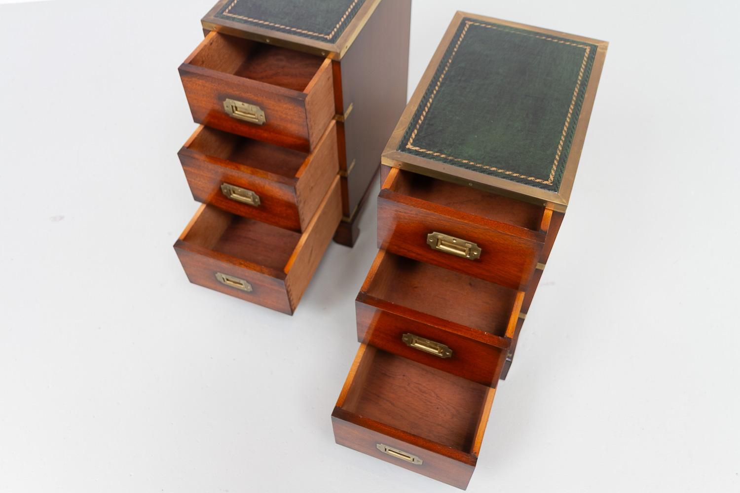 Military Campaign Style Bedside Chests, 1950s. Set of 2. For Sale 2