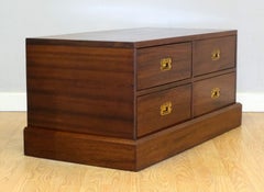 Military Campaign Style Brown Hardwood Chest / TV Stand